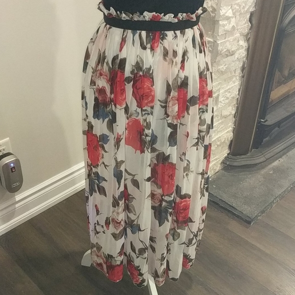 Dress with lined semi sheer floral skirt - Picture 5 of 5
